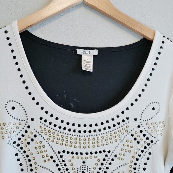 Cache' T-Shirt Sequins and Studs Cap Sleeves Sz M - Picture 6 of 13